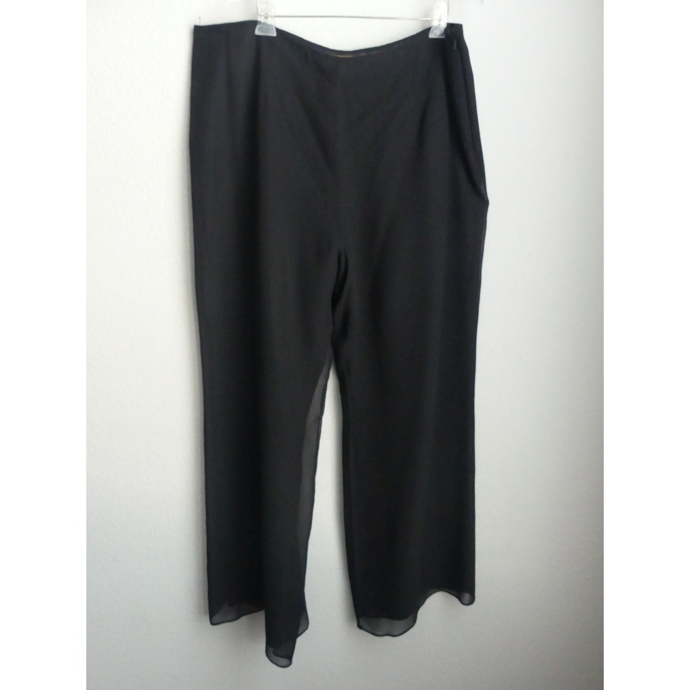 Sunny Choi 24K Black 100% Silk Wide Leg Dress Pants Sheer Overlay Womens 16W